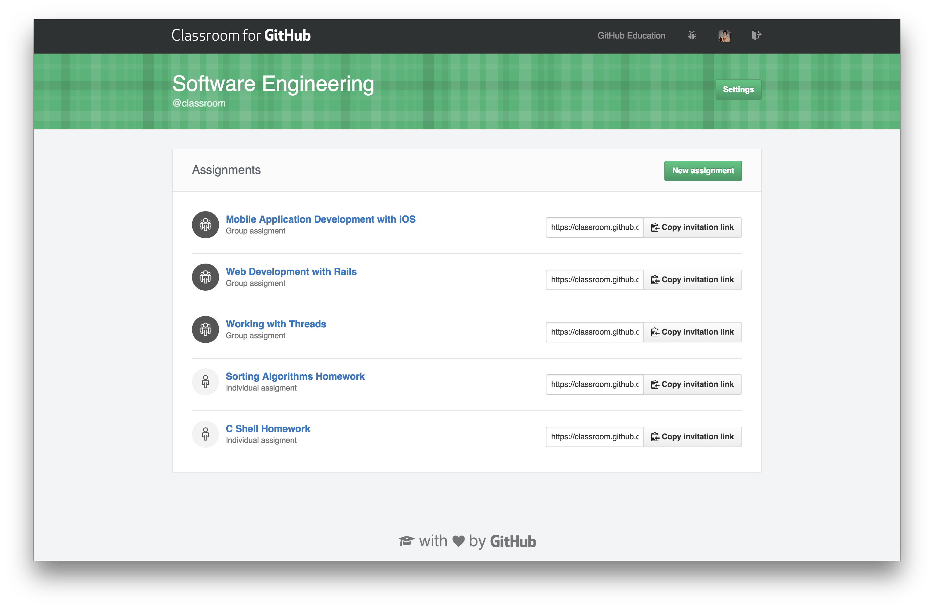 Classroom for GitHub screenshot
