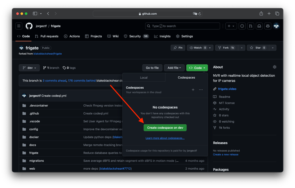 Creating a new codespace on GitHub.dev with the click of a single button