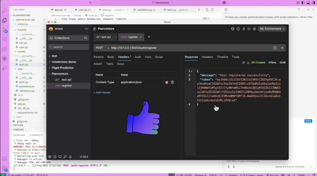 A screenshot showing the 200 response.