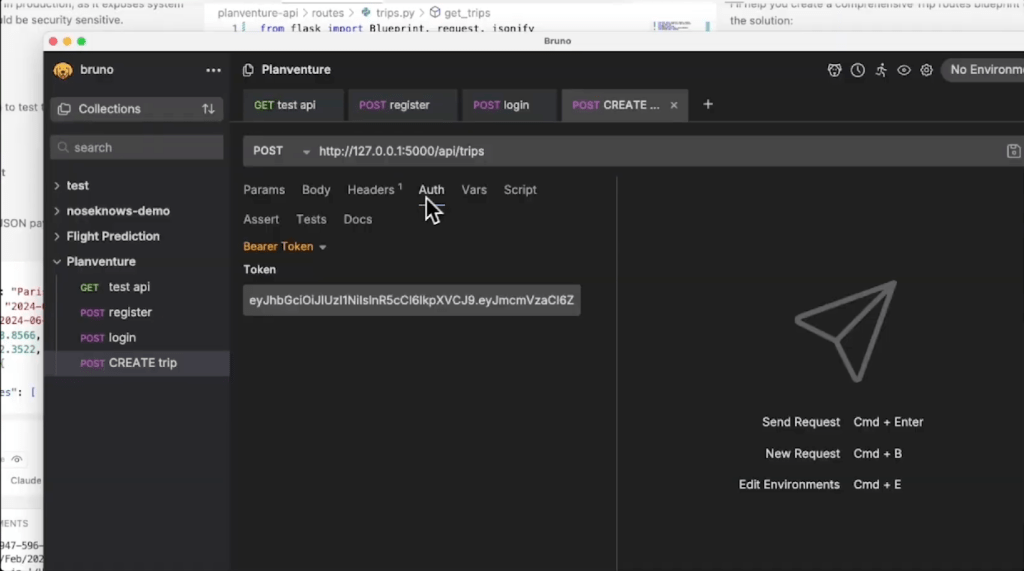 A screenshot showing the bearer token.