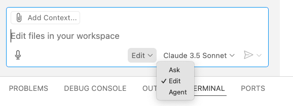 A screenshot showing the location of the "Edit" dropdown, near the model selector.